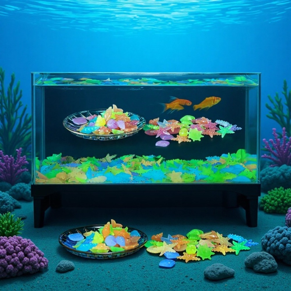 Aquarium Fish Items - Pierres océaniques lumineuses, coquilles fluorescentes, étoiles